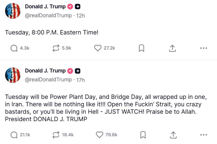 Trump escalating ultimatum to Iran over the Strait of Hormuz with profanity-laced messaging